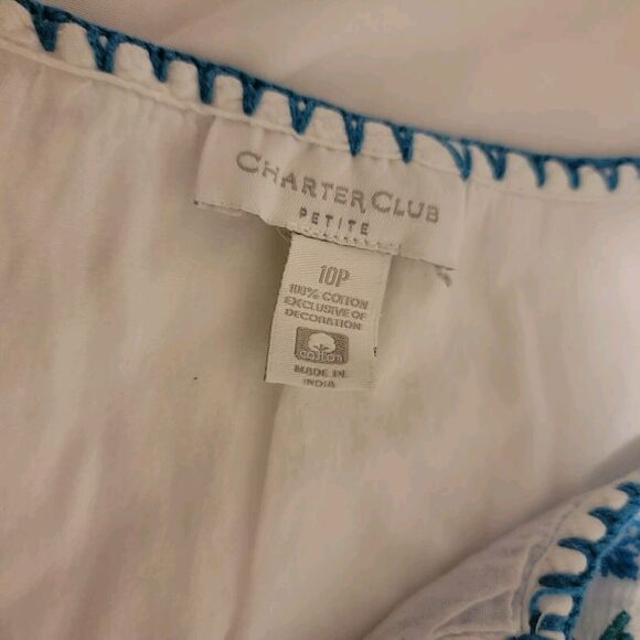 Charter Club‎ Womens Top Size 10 Petite Embroidered Boho Gauze Peasant Ren Faire - Picture 3 of 7